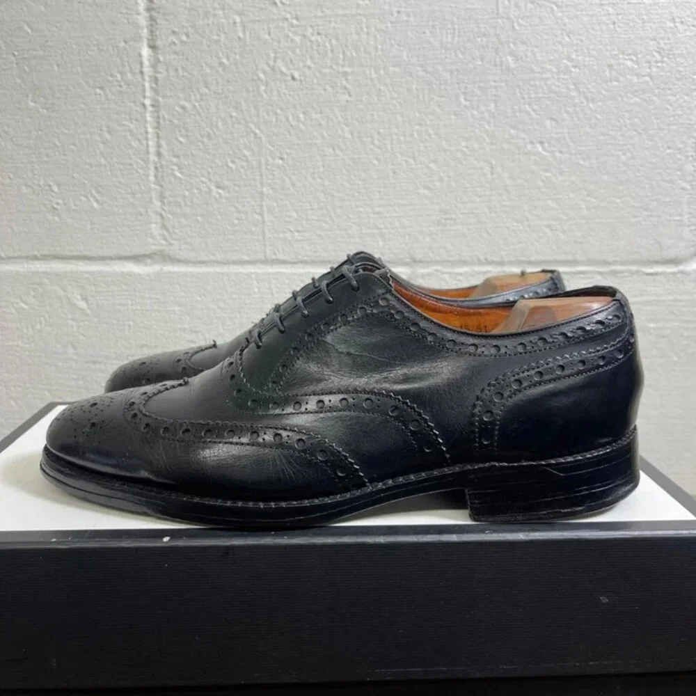 Roberto Ugolini Black Leather Wingtip Oxford Dress Shoes Lace up Men's‎ 8.5